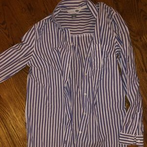 Blue and white striped button down